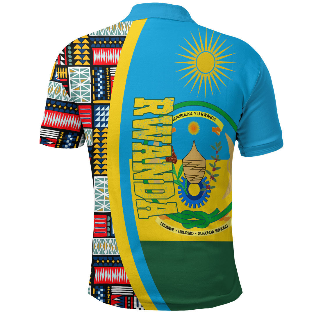 Rwanda Flag and Kente Pattern Polo Shirt