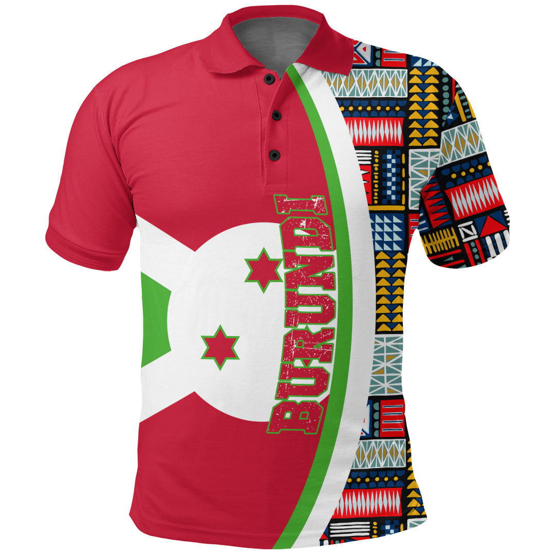 Burundi Flag and Kente Pattern Polo Shirt