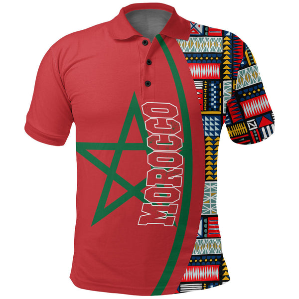 Morocco Flag and Kente Pattern Polo Shirt