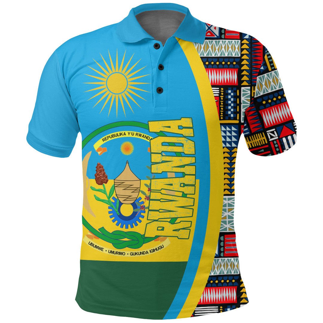 Rwanda Flag and Kente Pattern Polo Shirt