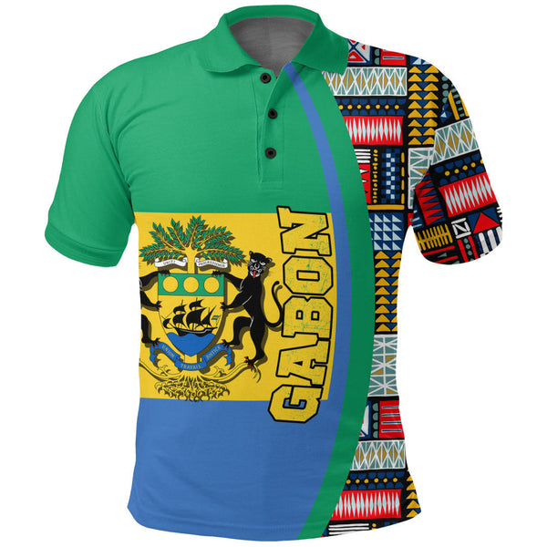 Gabon Flag and Kente Pattern Polo Shirt