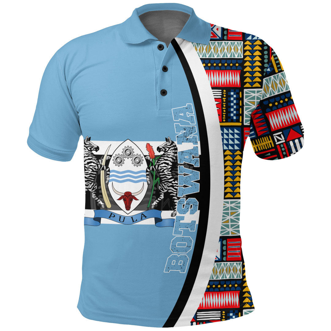 Botswana Flag and Kente Pattern Polo Shirt