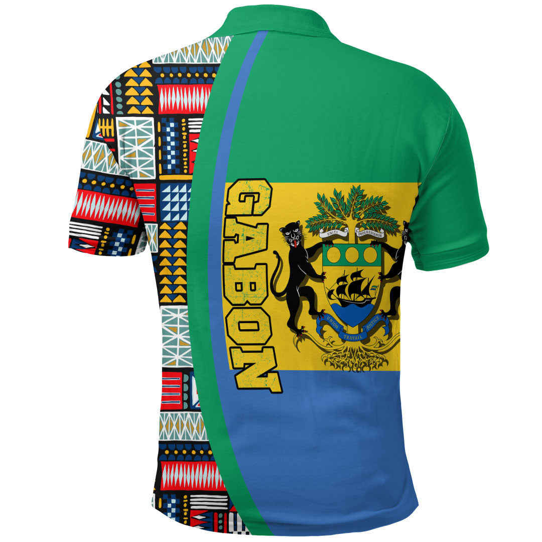 Gabon Flag and Kente Pattern Polo Shirt