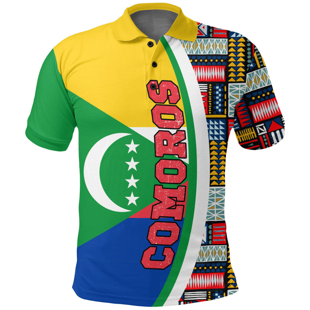 Comoros Flag and Kente Pattern Polo Shirt