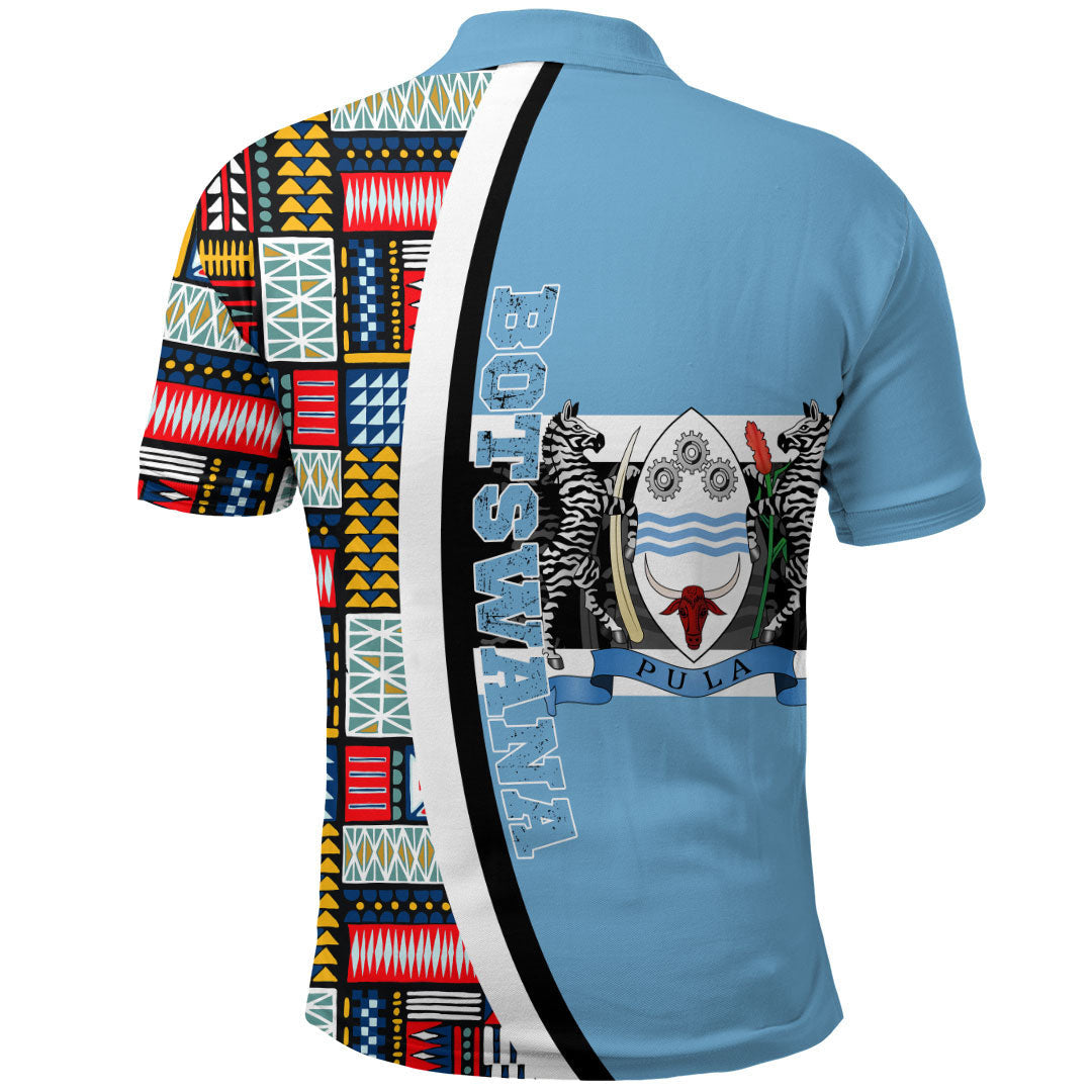 Botswana Flag and Kente Pattern Polo Shirt