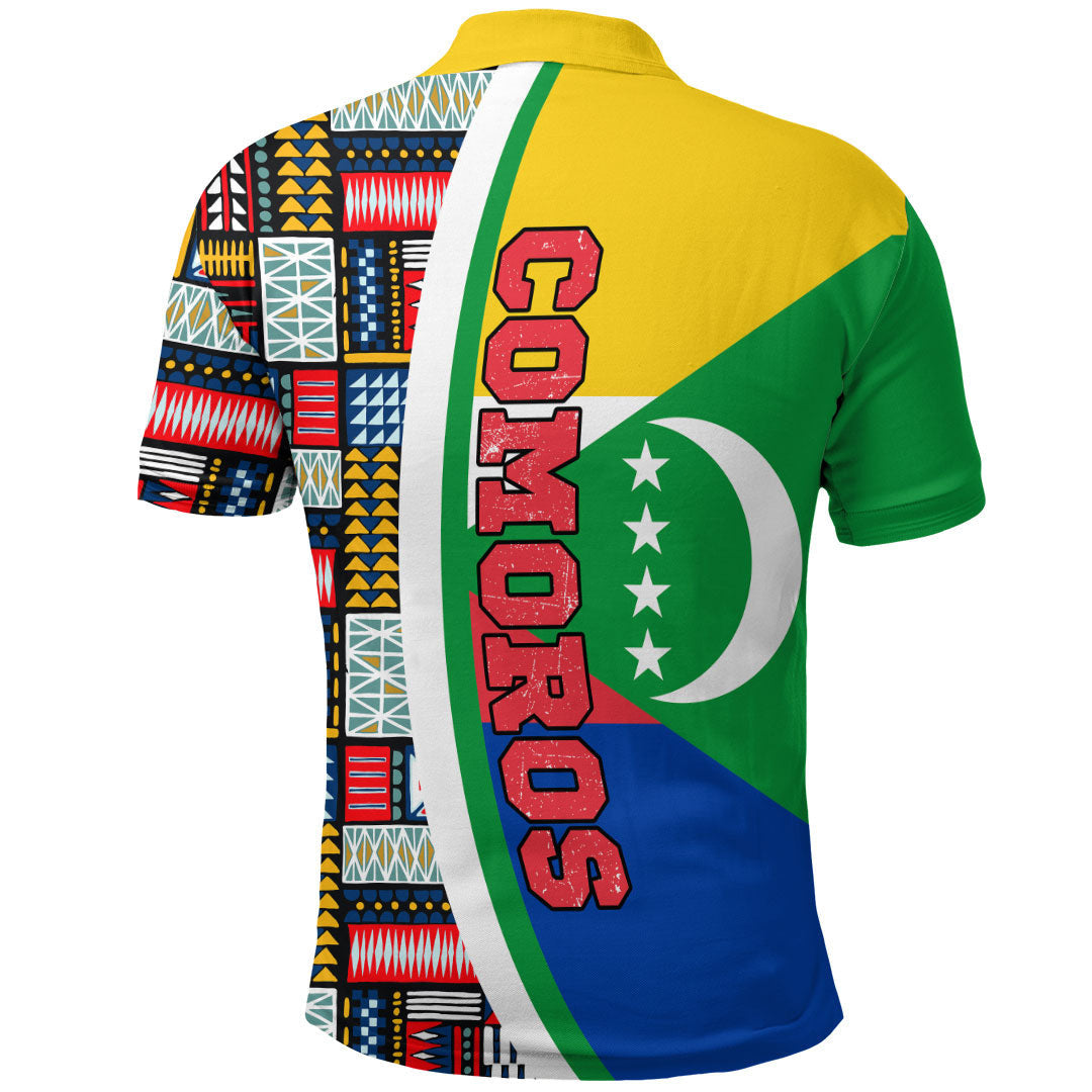 Comoros Flag and Kente Pattern Polo Shirt