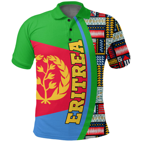 Eritrea Flag and Kente Pattern Polo Shirt