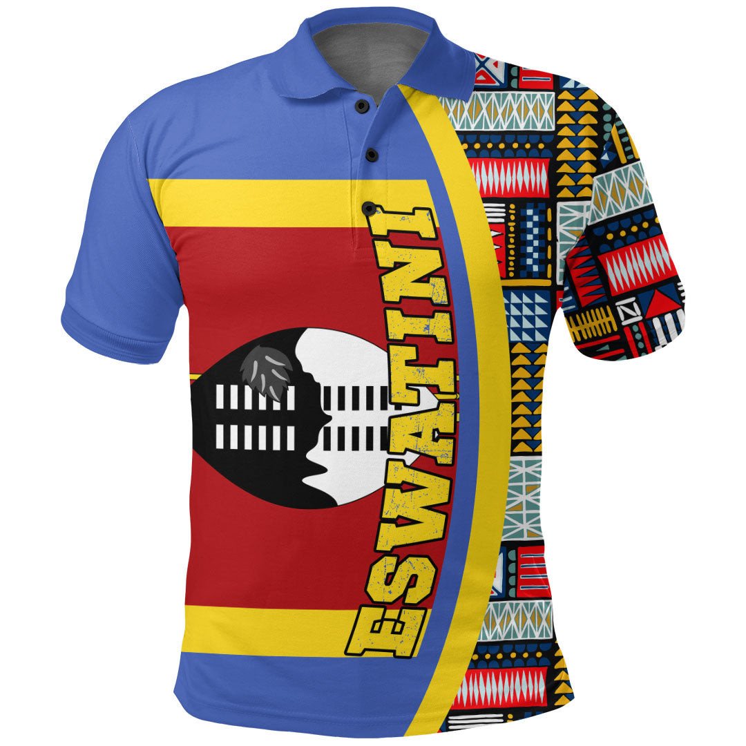 Eswatini Flag and Kente Pattern Polo Shirt