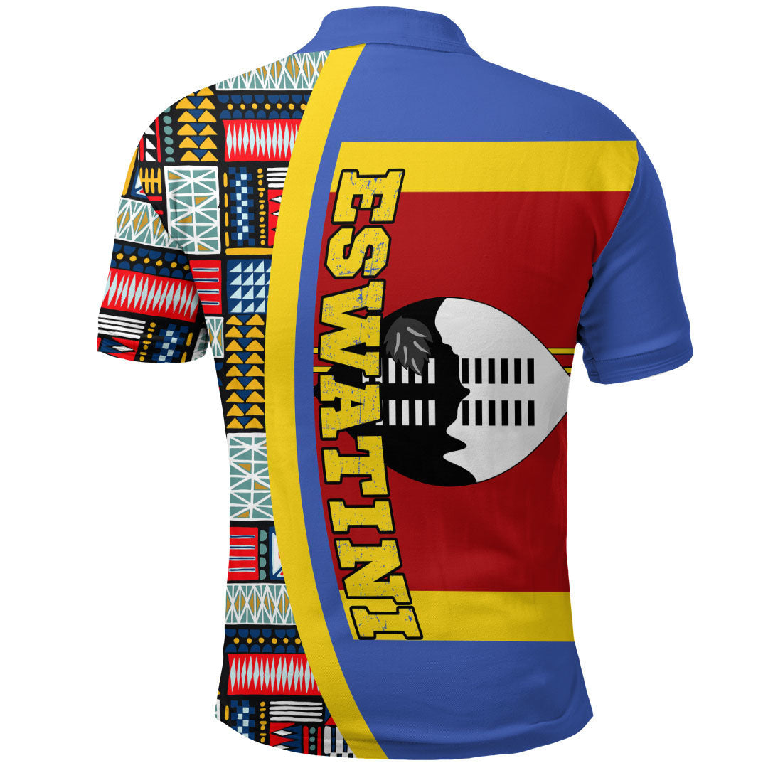 Eswatini Flag and Kente Pattern Polo Shirt