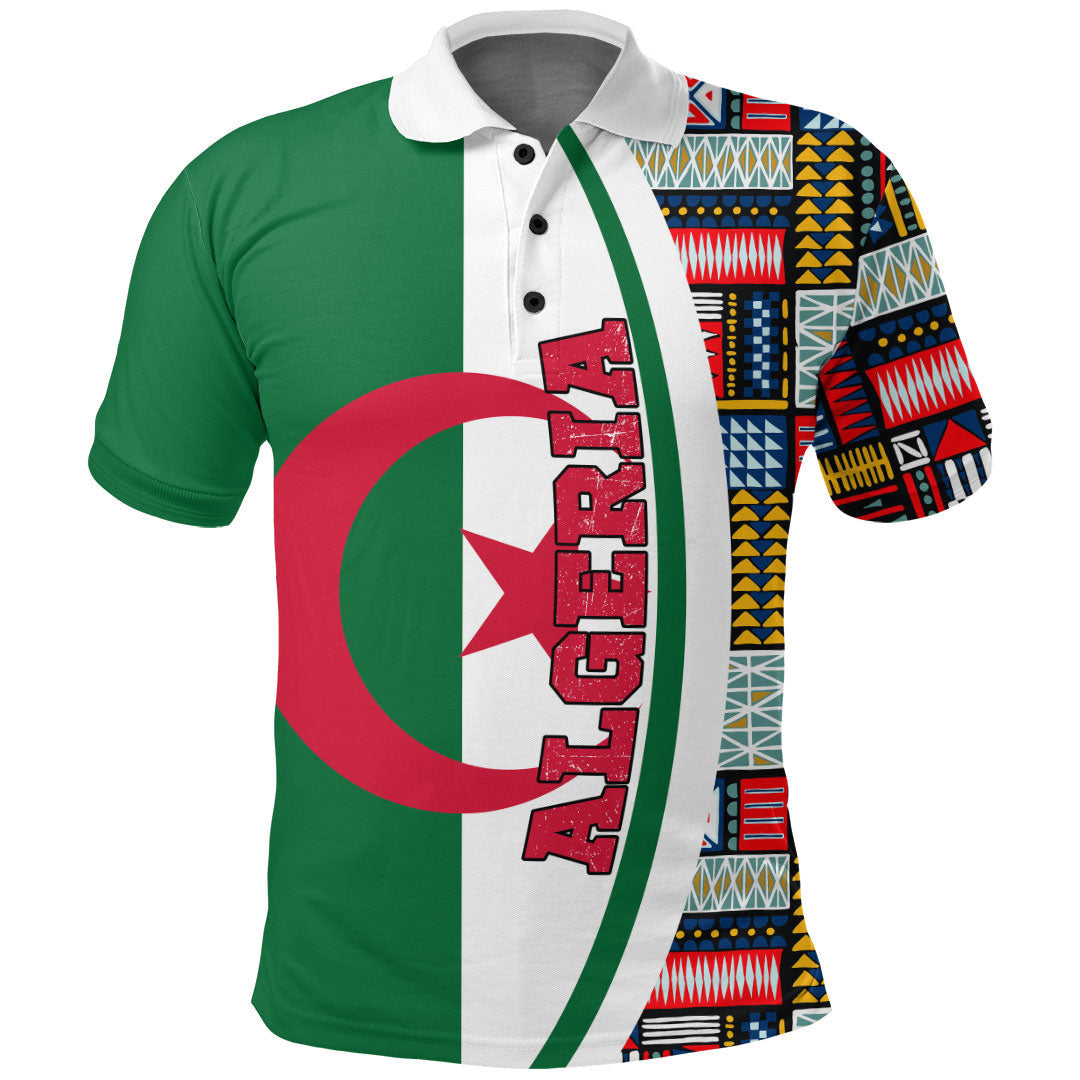 Algeria Flag and Kente Pattern Polo Shirt