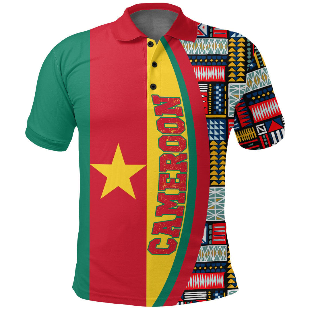 Cameroon Flag and Kente Pattern Polo Shirt