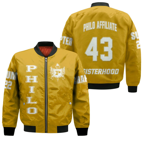 Sorority Jacket - Custom Philo Affiliate Sleeve Zip Bomber Jacket