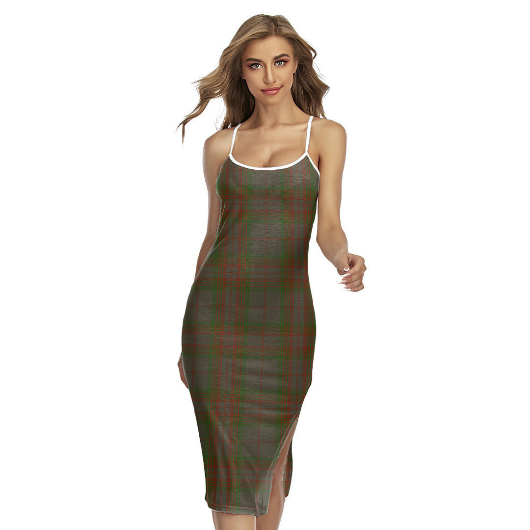 Gray Tartan Plaid Back Cross Cami Dress