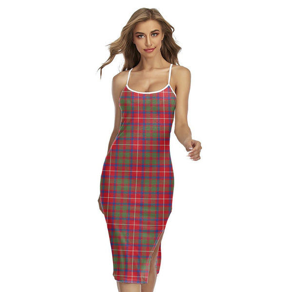 Shaw Red Modern Tartan Plaid Back Cross Cami Dress