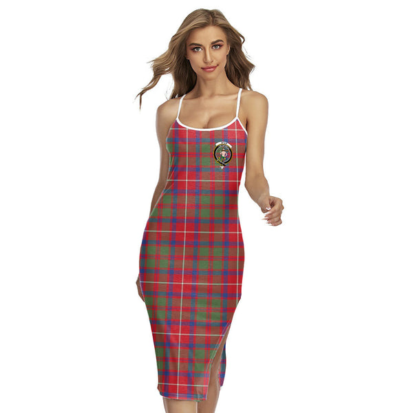 Shaw Red Modern Tartan Crest Back Cross Cami Dress