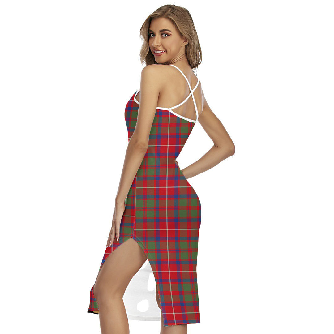 Shaw Red Modern Tartan Crest Back Cross Cami Dress