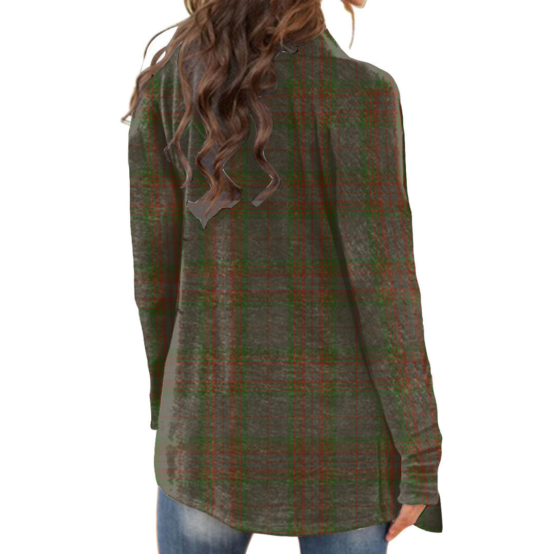 Gray Tartan Plaid Cardigan With Long Sleeve