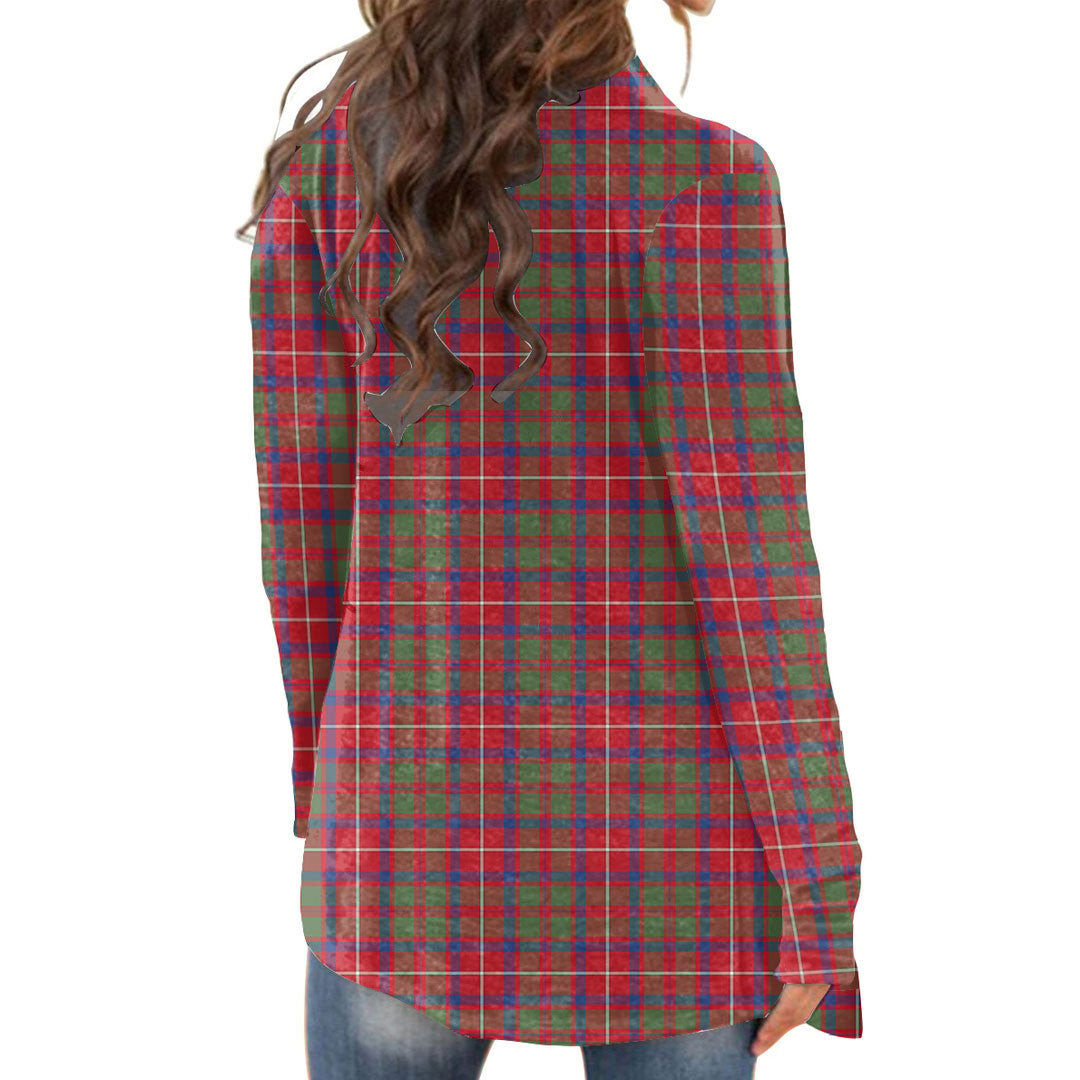 Shaw Red Modern Tartan Plaid Cardigan With Long Sleeve