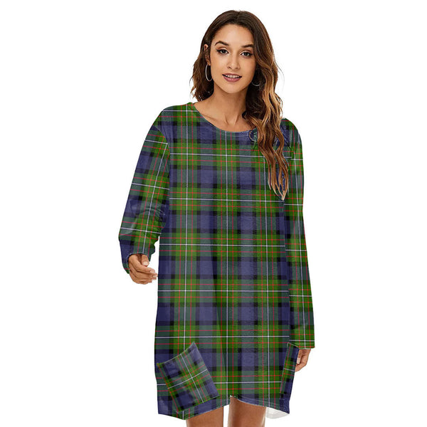 Fergusson Modern Tartan Plaid Loose Crew Neck Dress