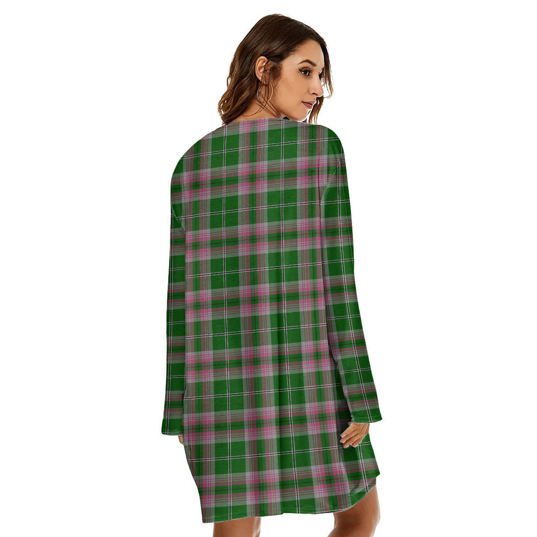 Gray Hunting Tartan Plaid Loose Crew Neck Dress