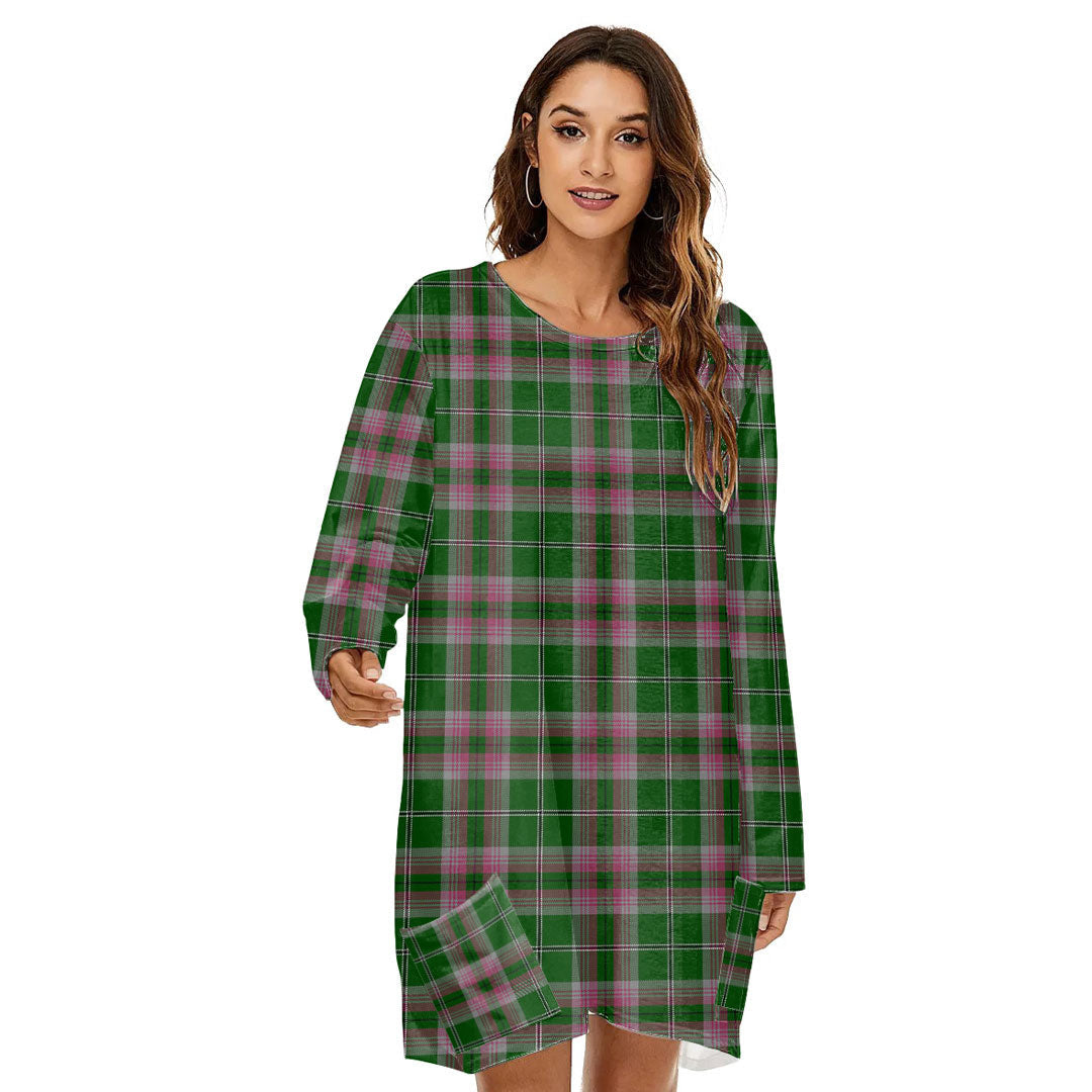 Gray Hunting Tartan Plaid Loose Crew Neck Dress