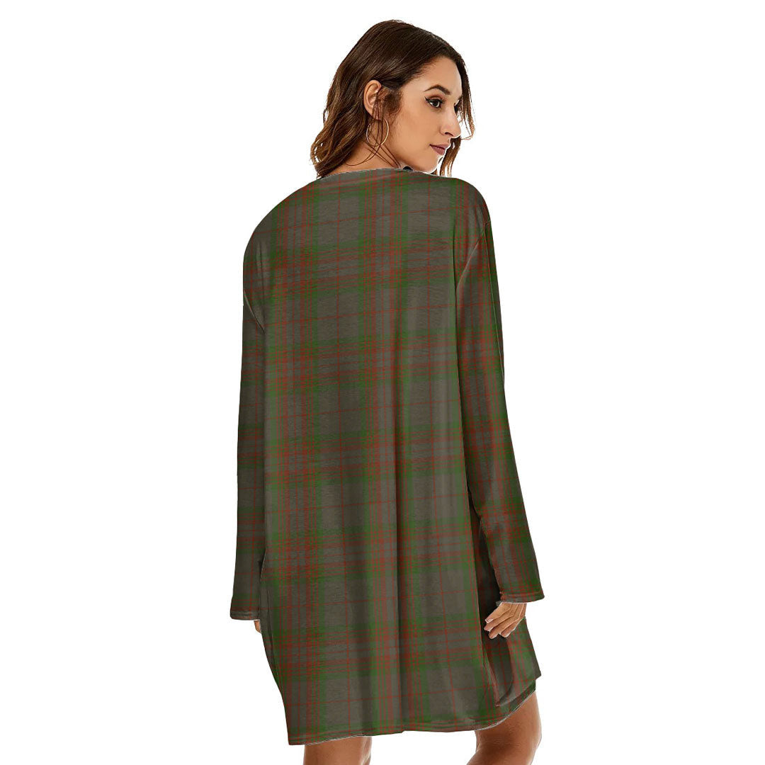 Gray Tartan Plaid Loose Crew Neck Dress