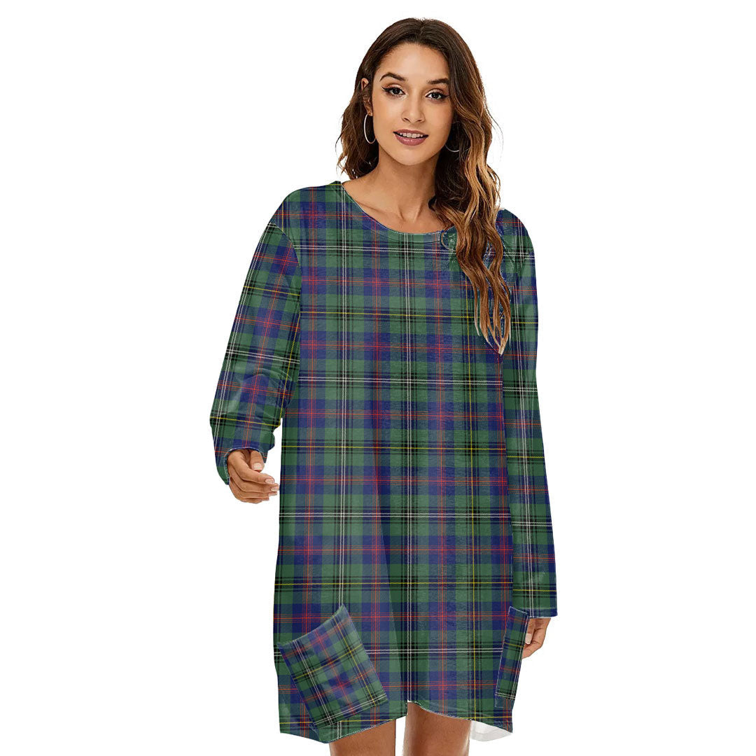 Wood Modern Tartan Plaid Loose Crew Neck Dress