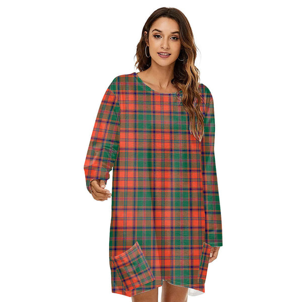 Stewart of Appin Ancient Tartan Plaid Loose Crew Neck Dress