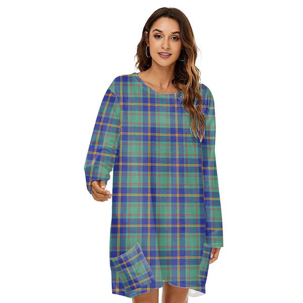 US Marine Tartan Plaid Loose Crew Neck Dress