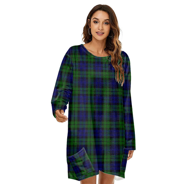 Campbell Modern Tartan Plaid Loose Crew Neck Dress