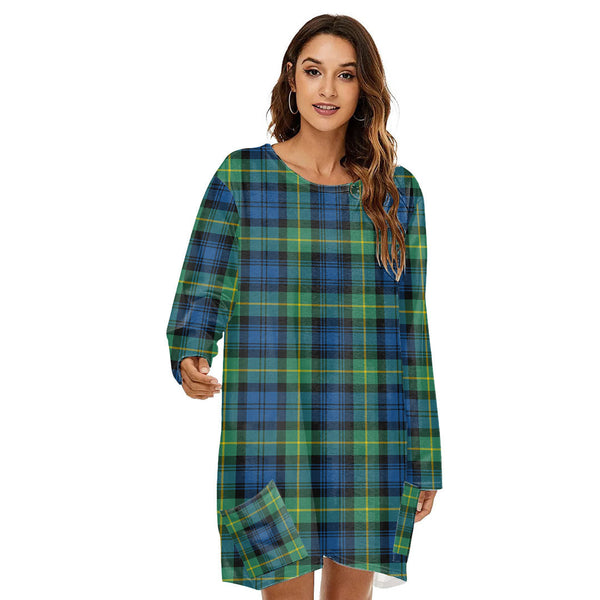 Gordon Ancient Tartan Plaid Loose Crew Neck Dress