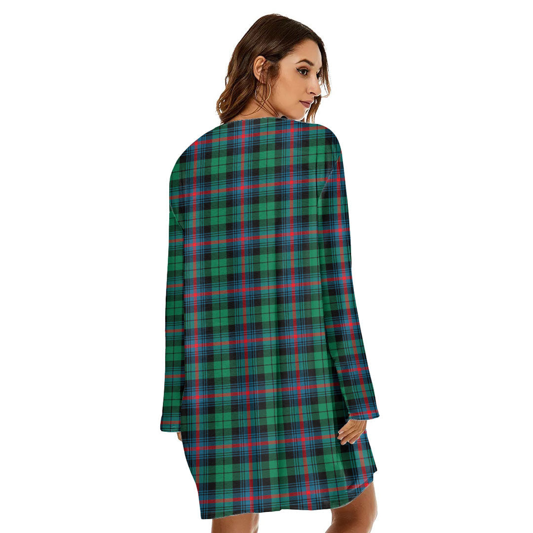 Urquhart Broad Red Ancient Tartan Plaid Loose Crew Neck Dress