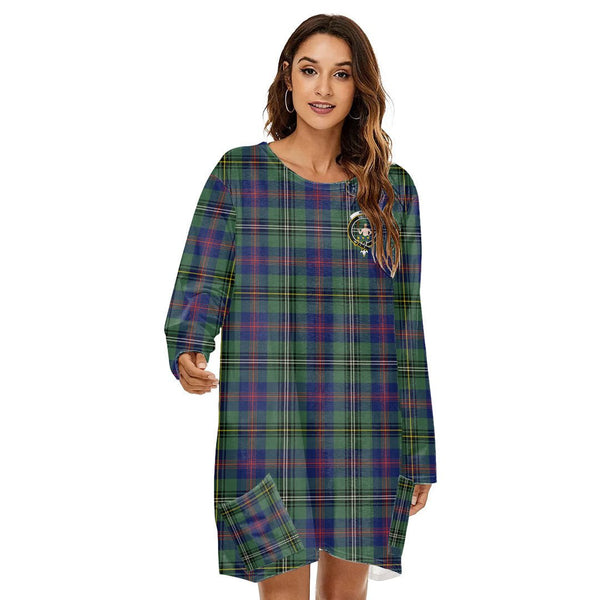 Wood Modern Tartan Crest Loose Crew Neck Dress