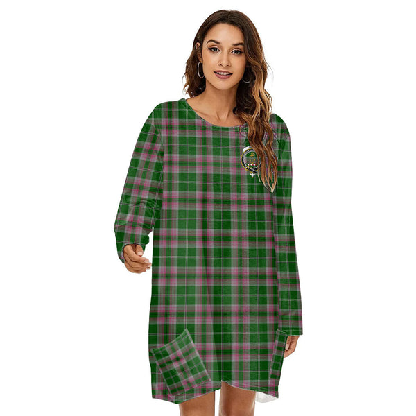 Gray Hunting Tartan Crest Loose Crew Neck Dress