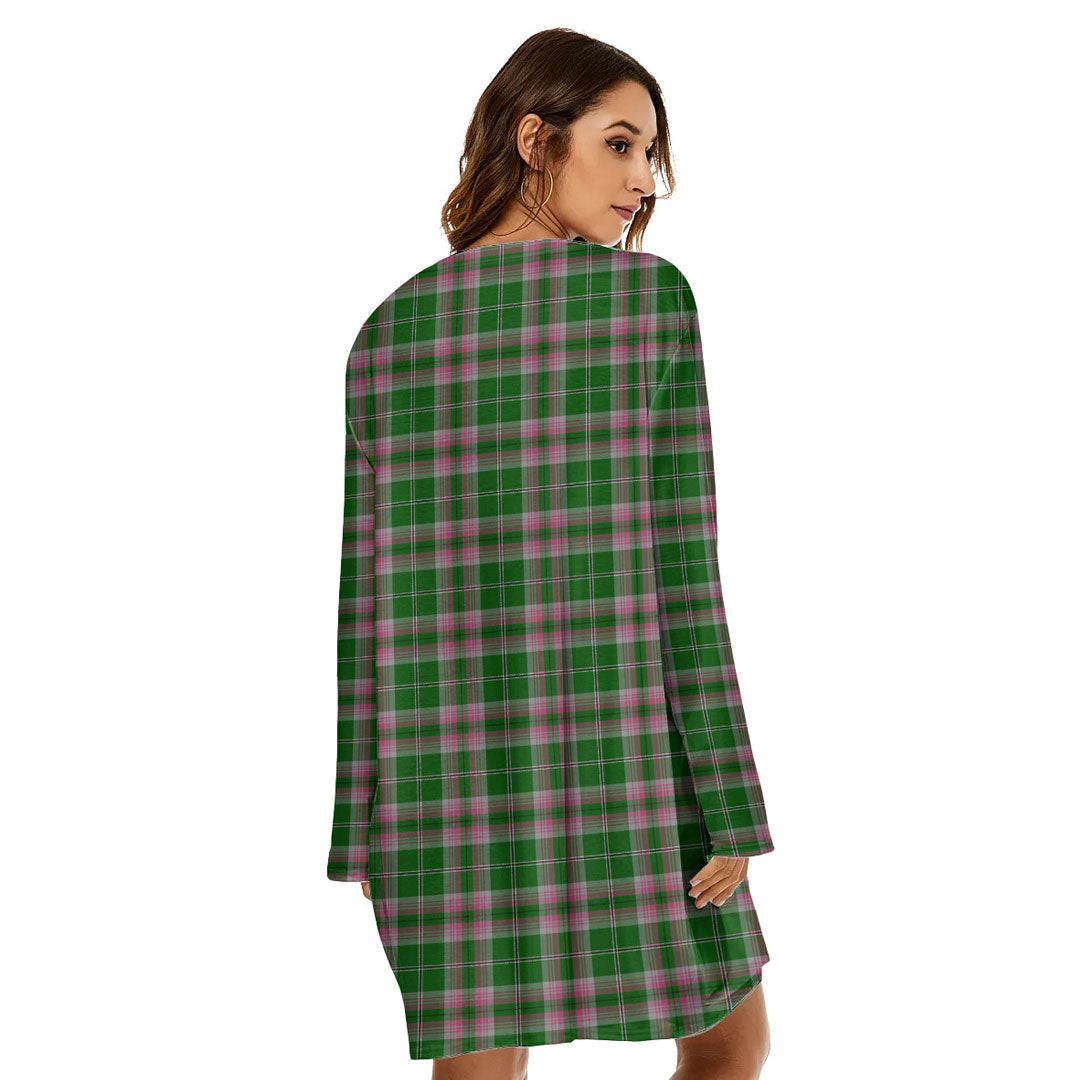 Gray Hunting Tartan Crest Loose Crew Neck Dress