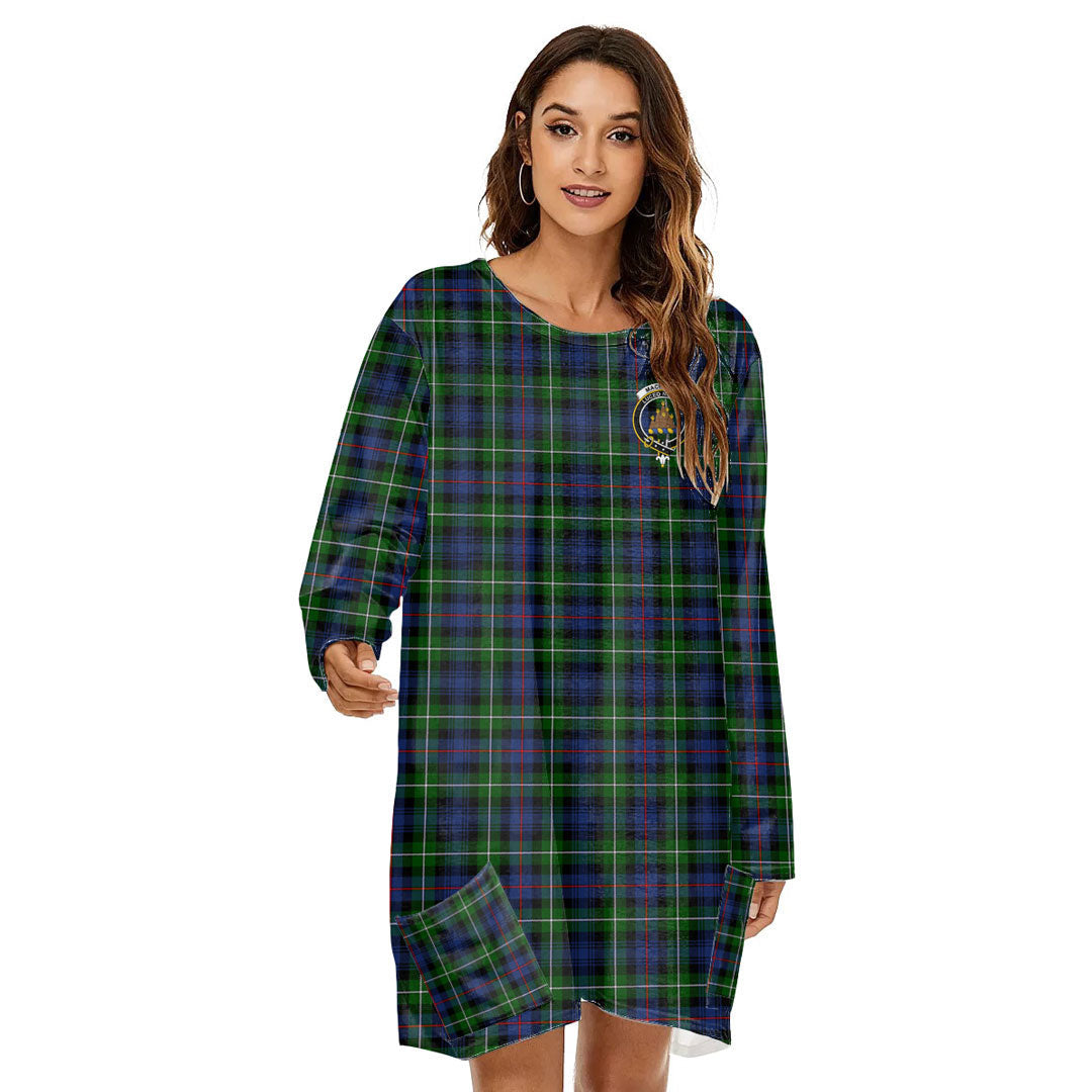 MacKenzie Modern Tartan Crest Loose Crew Neck Dress