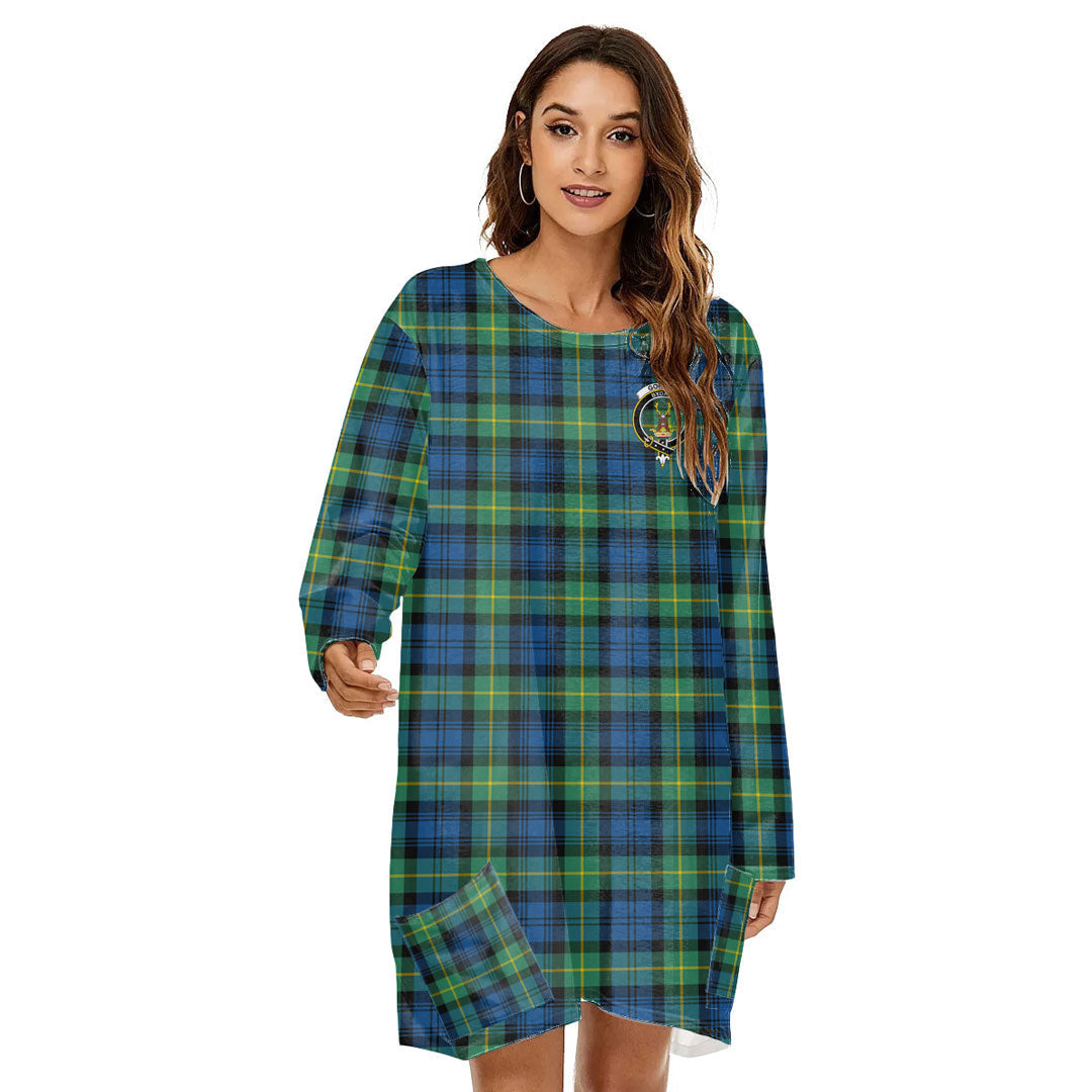 Gordon Ancient Tartan Crest Loose Crew Neck Dress