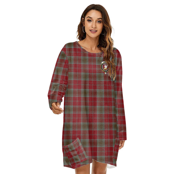 Lindsay Weathered Tartan Crest Loose Crew Neck Dress