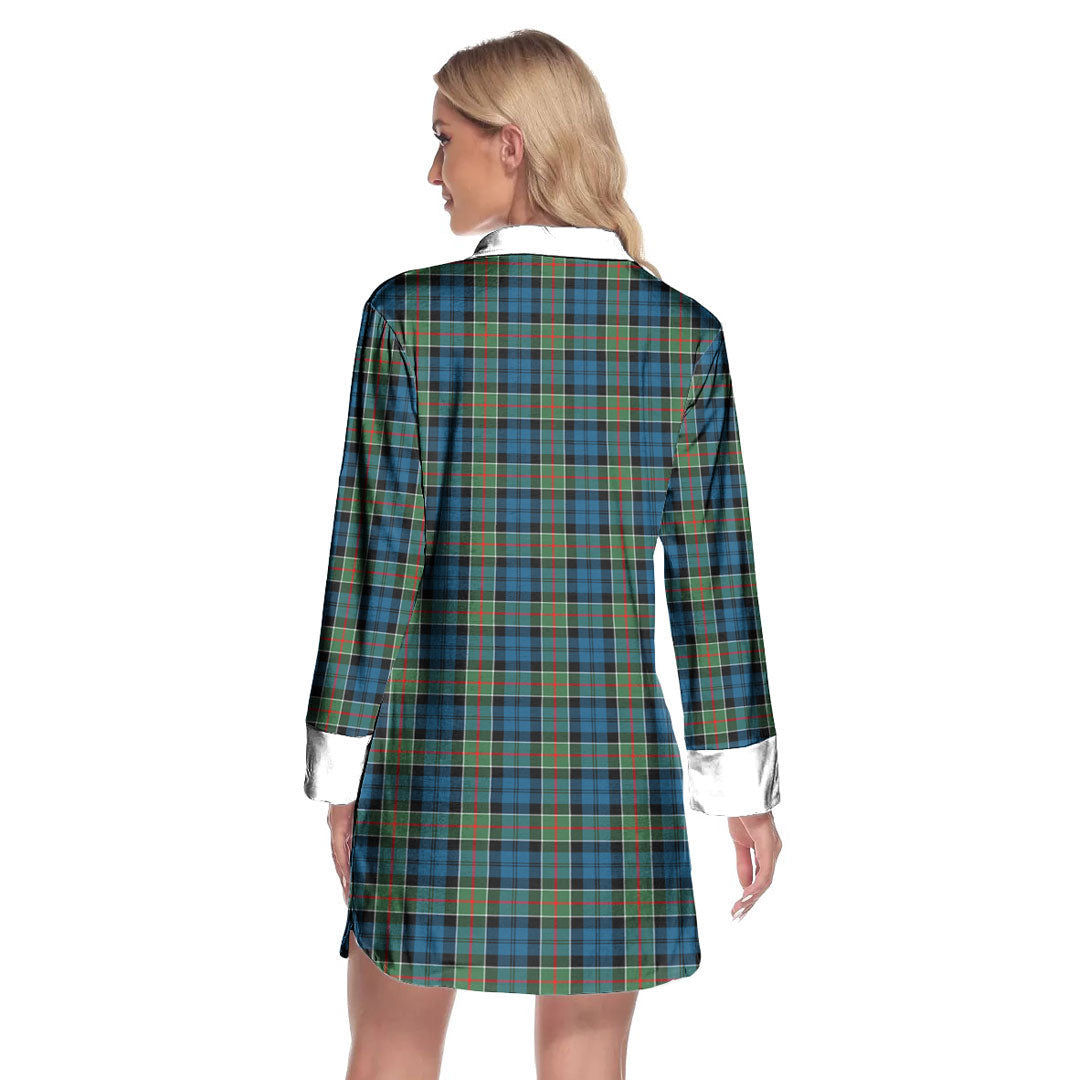 Colquhoun Ancient Tartan Crest Lapel Shirt Dress Long Sleeve