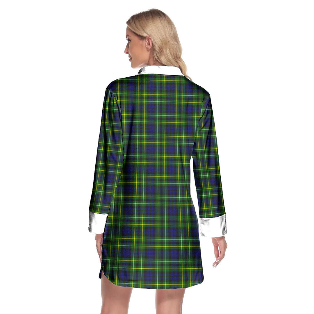 Campbell of Breadalbane Modern Tartan Crest Lapel Shirt Dress Long Sleeve