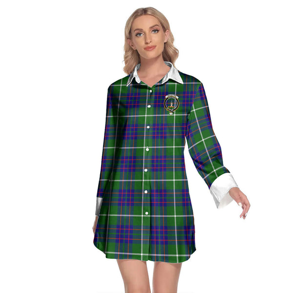 MacIntyre Hunting Modern Tartan Crest Lapel Shirt Dress Long Sleeve