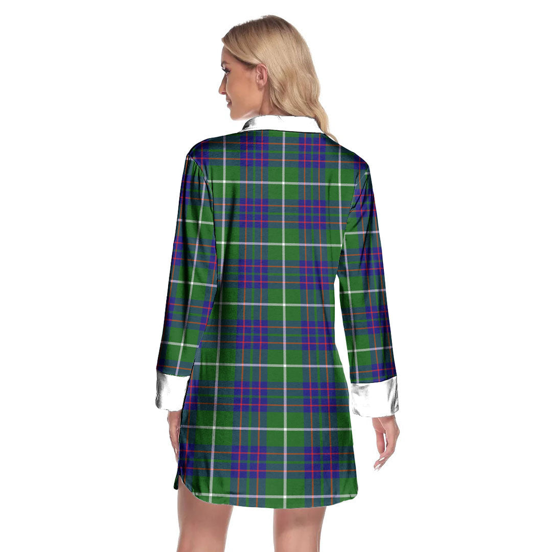 MacIntyre Hunting Modern Tartan Crest Lapel Shirt Dress Long Sleeve