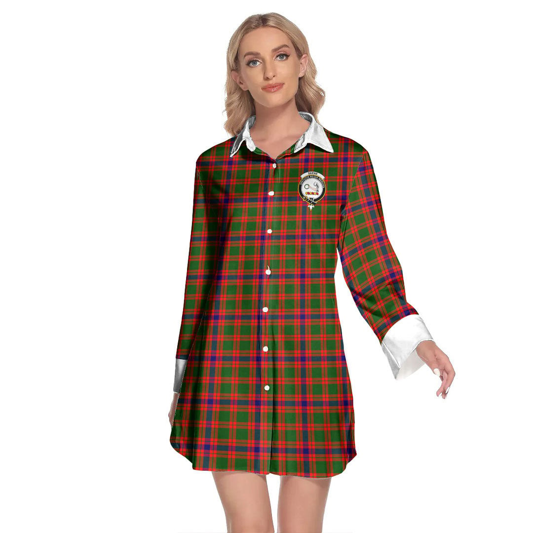 Skene Modern Tartan Crest Lapel Shirt Dress Long Sleeve