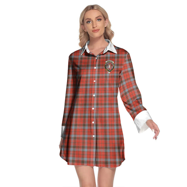 Robertson Weathered Tartan Crest Lapel Shirt Dress Long Sleeve