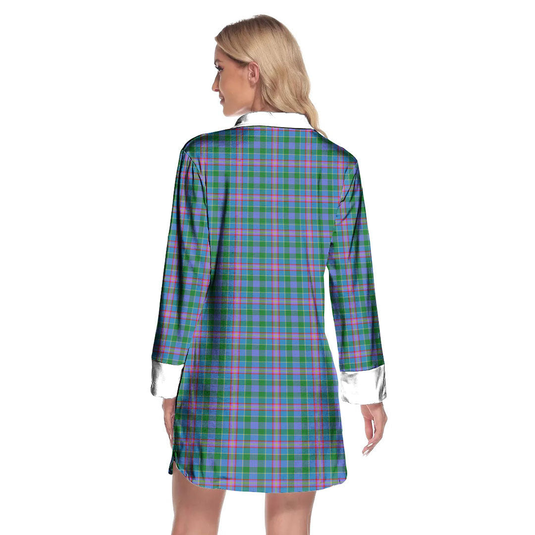 Pitcairn Hunting Tartan Crest Lapel Shirt Dress Long Sleeve