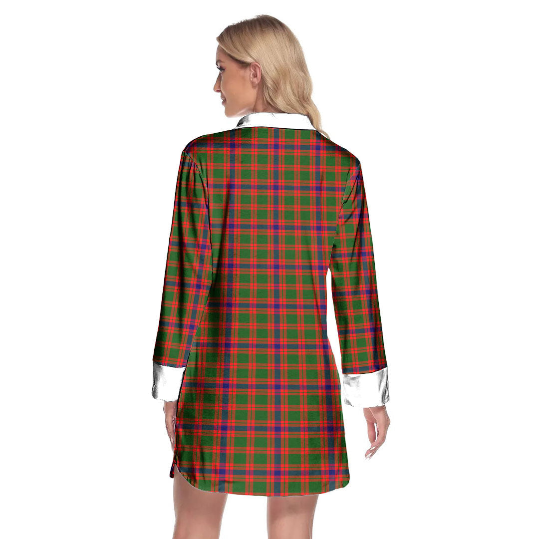 Skene Modern Tartan Crest Lapel Shirt Dress Long Sleeve