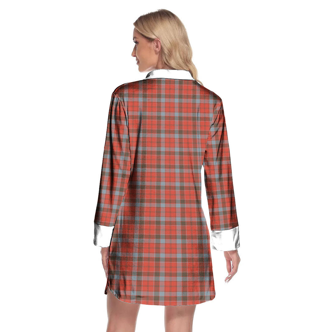 Robertson Weathered Tartan Crest Lapel Shirt Dress Long Sleeve