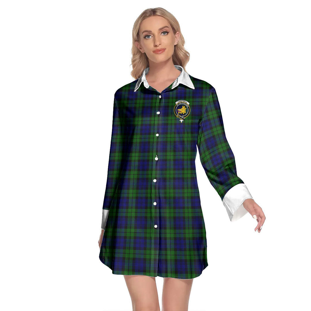 Campbell Modern Tartan Crest Lapel Shirt Dress Long Sleeve