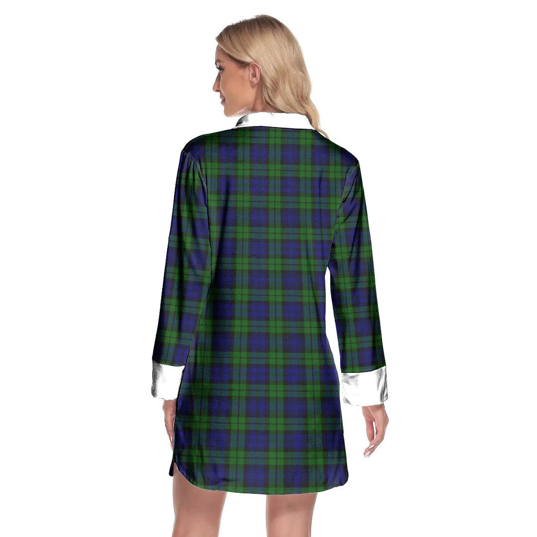 Campbell Modern Tartan Crest Lapel Shirt Dress Long Sleeve