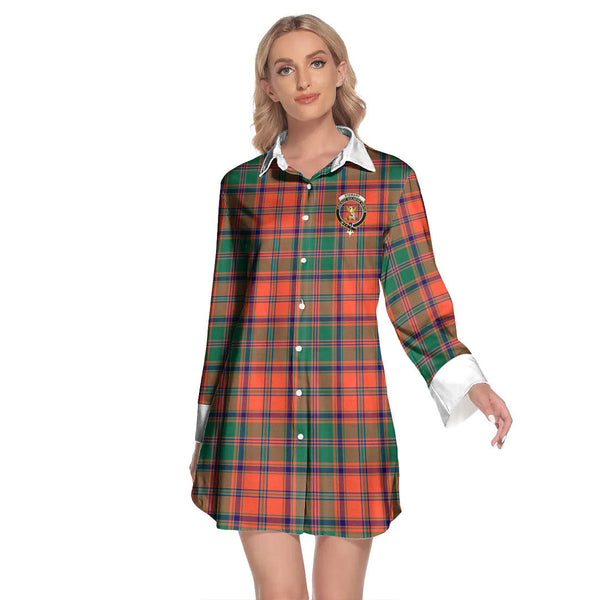 Stewart of Appin Ancient Tartan Crest Lapel Shirt Dress Long Sleeve